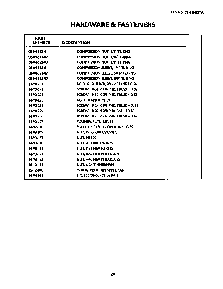 Hardware And Fasteners Diagram and Parts List for CGBD30RX  Thermador Grill
