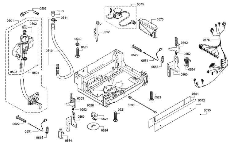 Base Diagram and Parts List for SGE63E15UC 98 Bosch Dishwasher