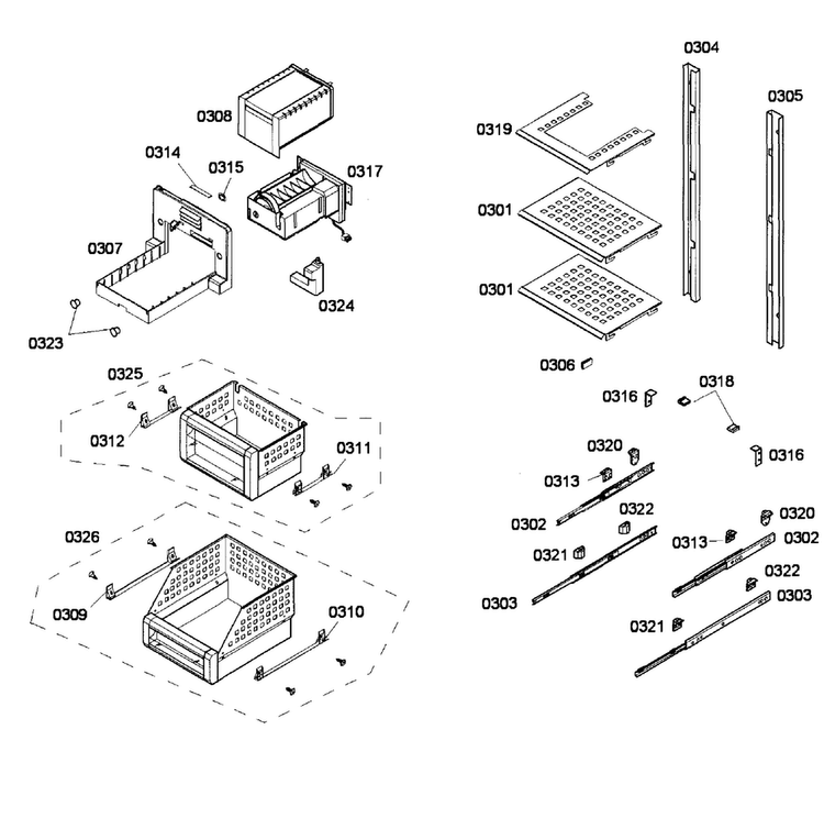 Shelfs Diagram and Parts List for T18ID80NLP 33 Thermador Freezer
