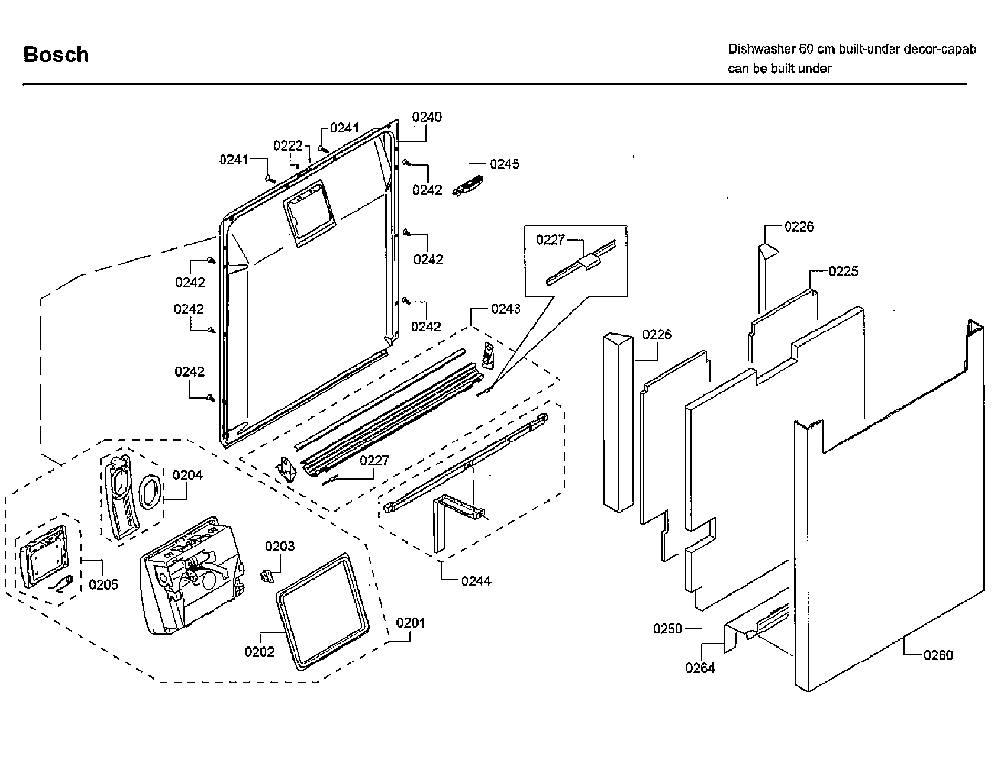 Door Diagram and Parts List for SHE878WD5N 01 Bosch Dishwasher