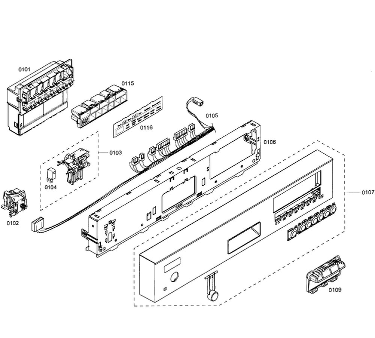 Control Panel Diagram and Parts List for SHE55C05UC 50 Bosch Dishwasher