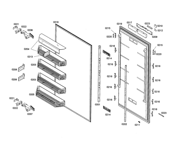 Refrigerator Door Diagram and Parts List for T30IR70FSS-01  Thermador Refrigerator