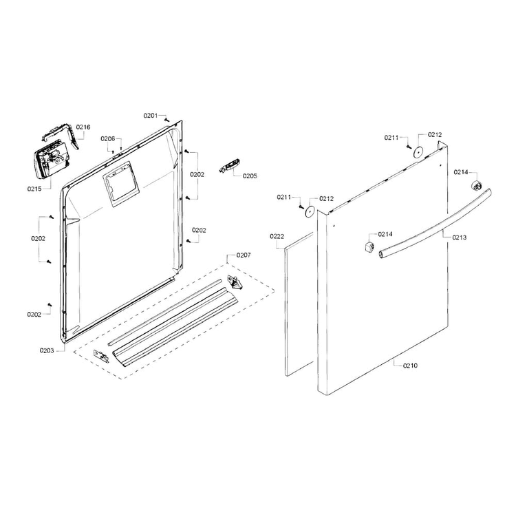 Door Diagram and Parts List for SHX3AR72UC 10 Bosch Dishwasher