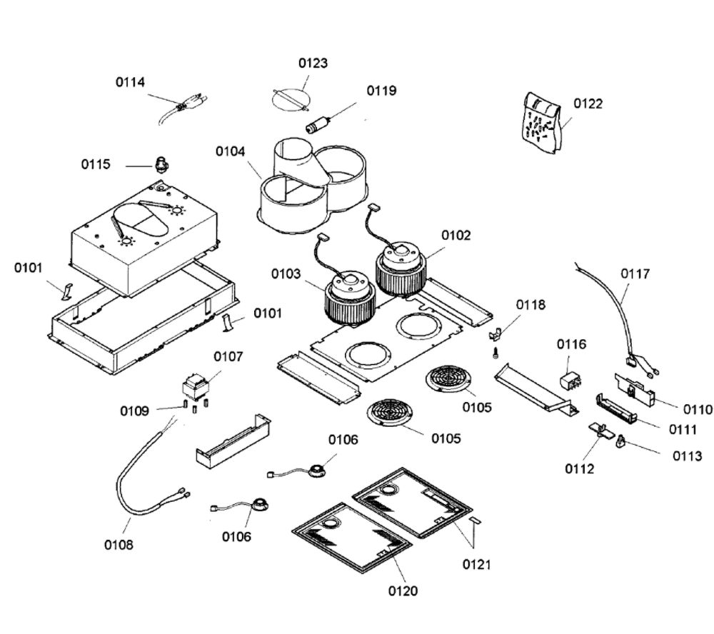Range Hood Diagram and Parts List for VCI29CS 01 Thermador Bath & Ventilation Fan