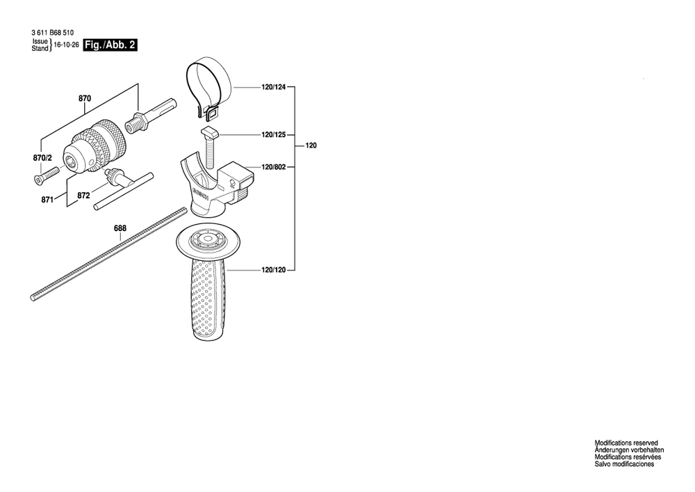 Page 2 Diagram and Parts List for GBH2-28L 3611B68512 Bosch Demolition Hammer