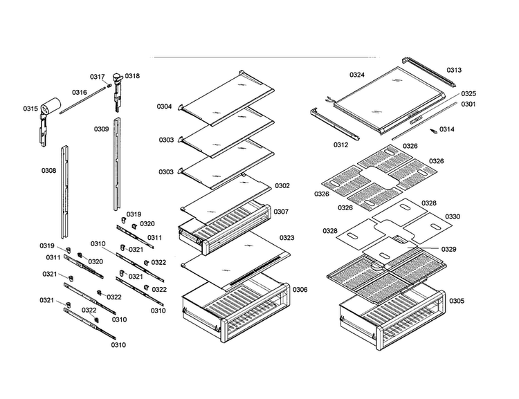 Shelves Diagram and Parts List for T30IR70NSP-05  Thermador Refrigerator
