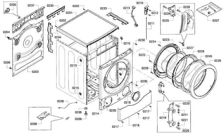 Cabinet Assy Diagram and Parts List for WFVC5400UC 19 Bosch Washer