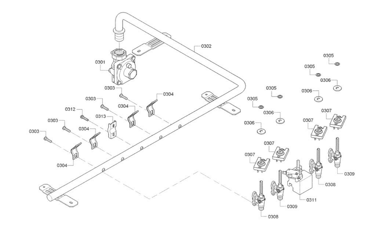 Valve Asy Diagram and Parts List for NGMP055UC 02 Bosch Cooktop