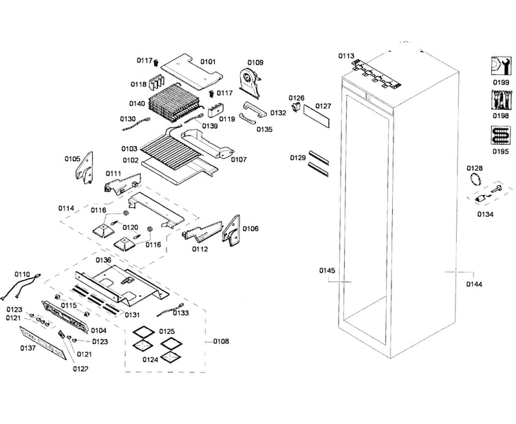 Cabinet Parts Diagram and Parts List for T24IF70NSP 32 Thermador Freezer