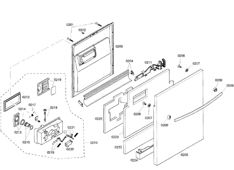 Door Diagram and Parts List for SHX57C05UC 36 Bosch Dishwasher