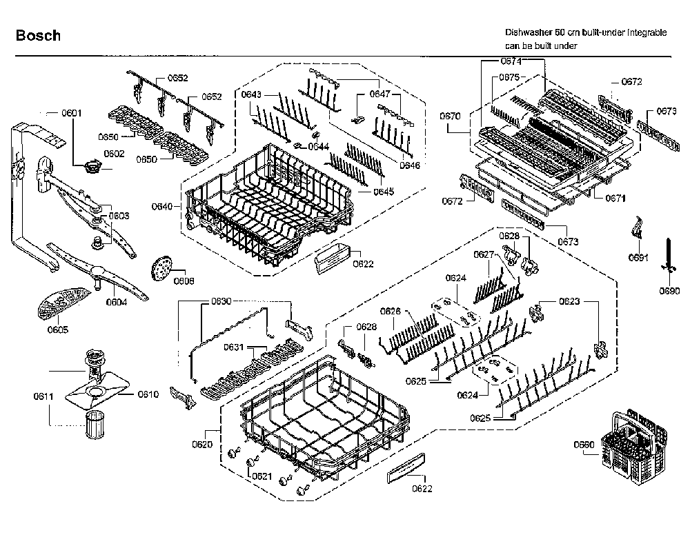 Baskets Diagram and Parts List for SHX9PT55UC A5 Bosch Dishwasher
