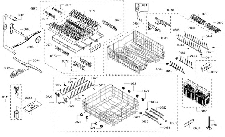 Rack Diagram and Parts List for SHXN8U55UC 01 Bosch Dishwasher