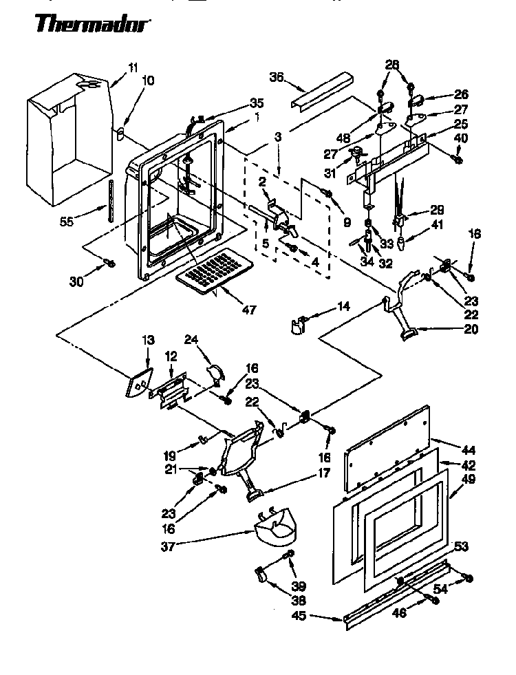 Dispenser & Front Diagram and Parts List for TSS48DAW-06  Thermador Refrigerator