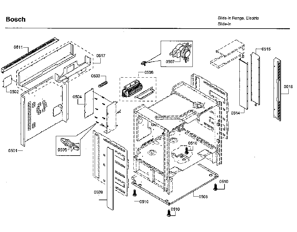 Cabinet Diagram and Parts List for HII8055U 01 Bosch Range