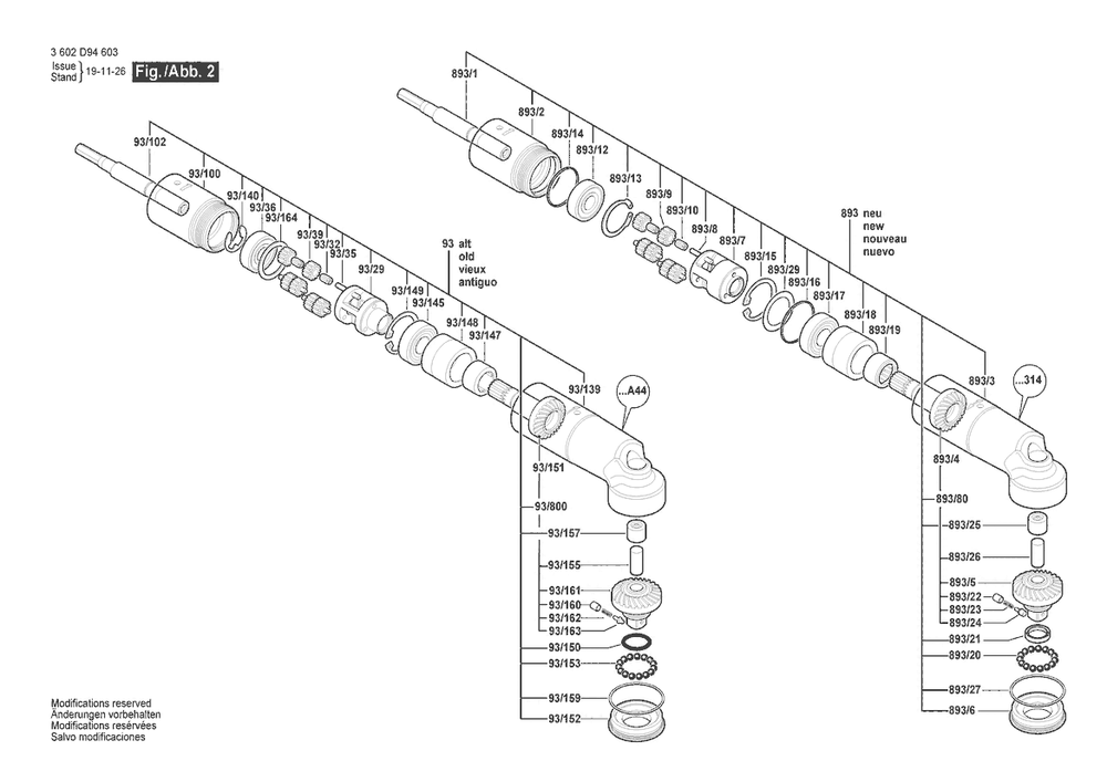Section 2 Diagram and Parts List for 3602D94613  Bosch Screwdriver