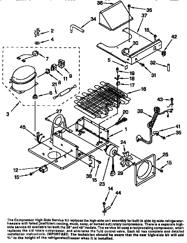 Upper Unit Diagram and Parts List for TSS36QBW00  Thermador Refrigerator