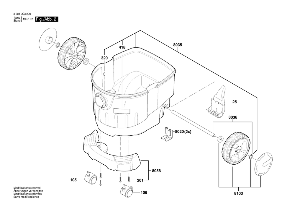 Diagram 2 Diagram and Parts List for GAS35LAFC 3 601 JC3 280 Bosch Utility Vacuum