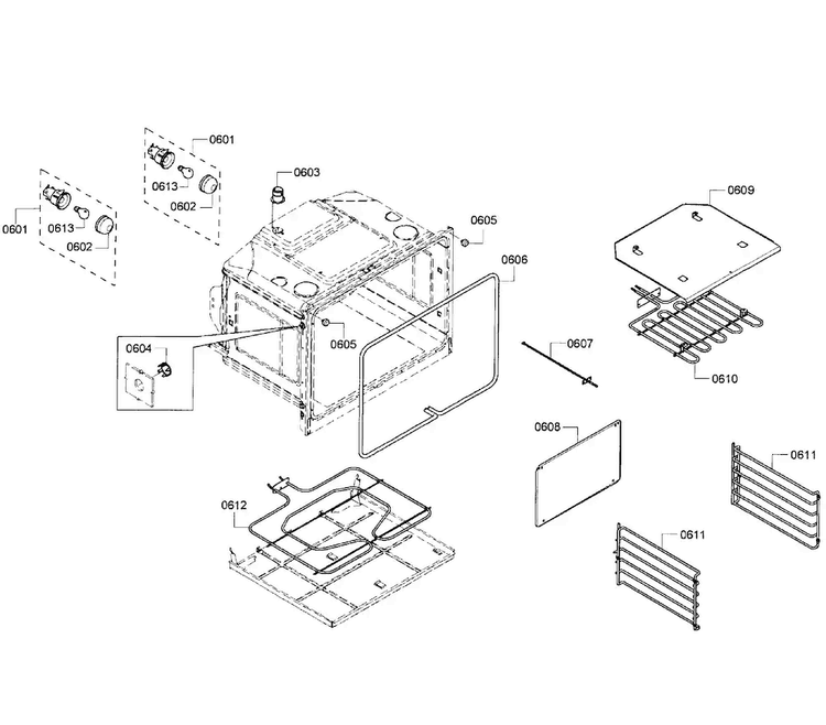 Oven Lower Diagram and Parts List for HBL5660UC 08 Bosch Wall Oven