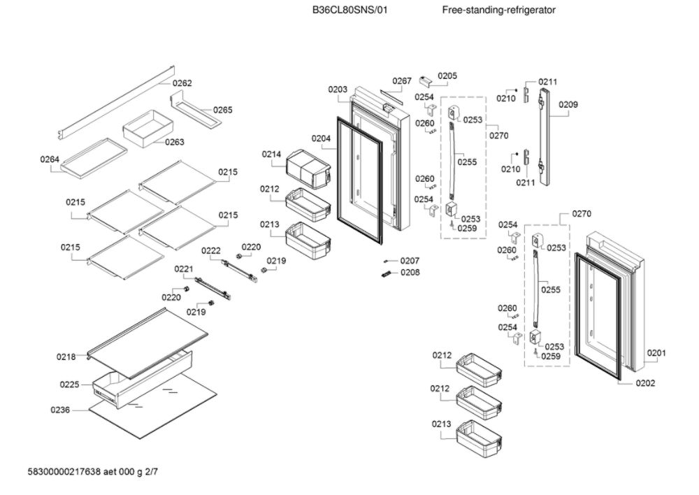 Refrigerator Doors And Shelves Diagram and Parts List for B36CL80SNS 01 Bosch Refrigerator