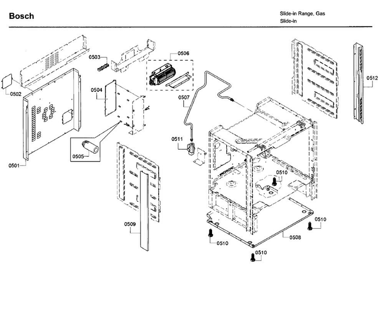 Frame Diagram and Parts List for HDI8054U 03 Bosch Range