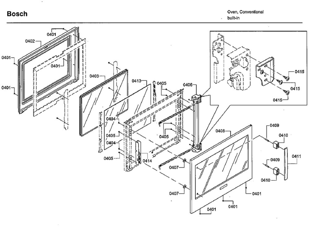 Door 1 Diagram and Parts List for HBLP651RUC 02 Bosch Wall Oven