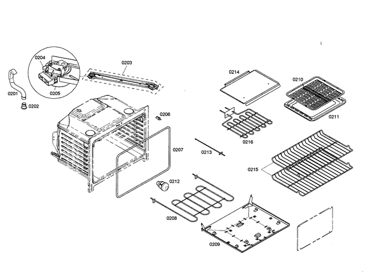 Burner/broil/racks Diagram and Parts List for HES3052U 01 Bosch Range