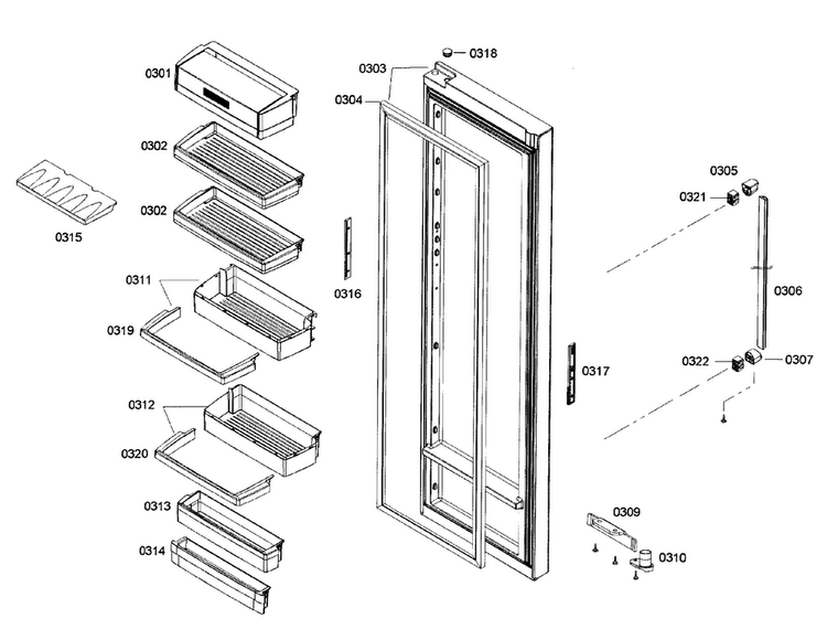 Door 2 Diagram and Parts List for B22CS50SNS 04 Bosch Refrigerator