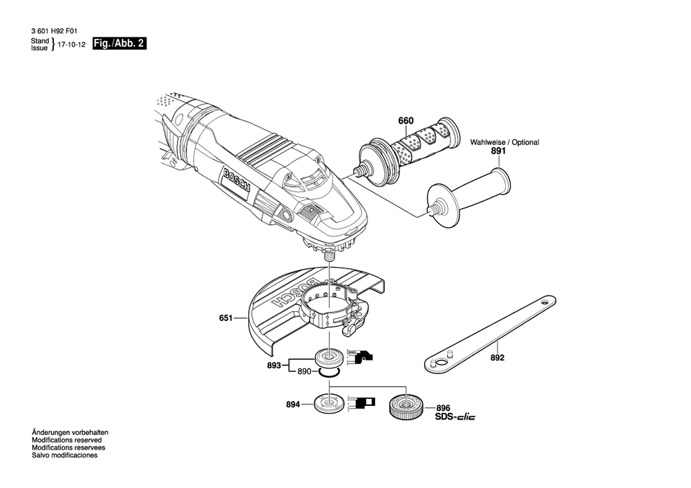 Diagram 2 Diagram and Parts List for GWS24-180LVI 3 601 H92 FH1 Bosch Angle Grinder