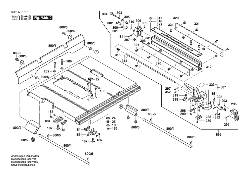 Section 2 Diagram and Parts List for GTS1041A-09 3601M13510 Bosch Table Saw