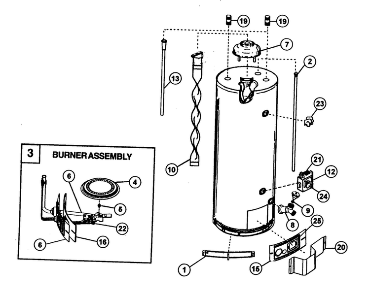 Water Heater Diagram and Parts List for 153333546  Kenmore Water Heater