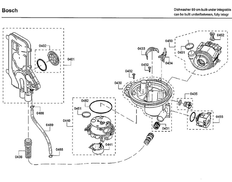 Pump Diagram and Parts List for SHVM63W53N 01 Bosch Dishwasher