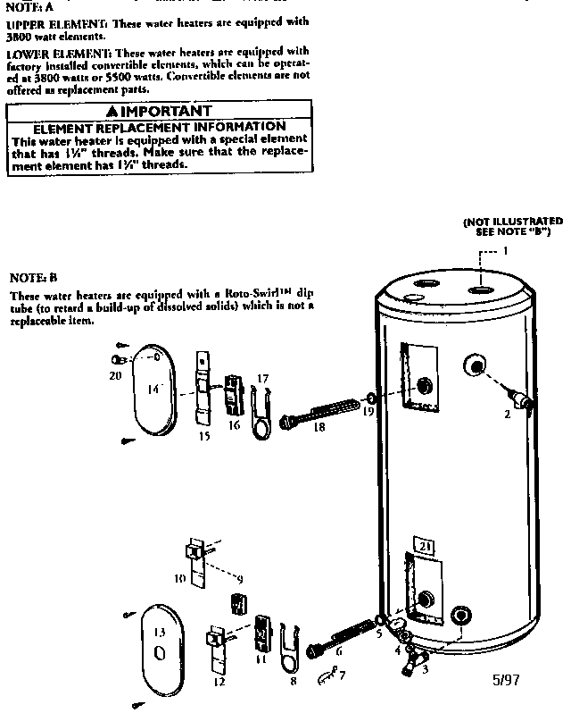 Replacement Parts Diagram and Parts List for 153328461  Kenmore Water Heater