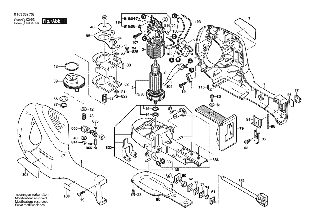 Section 1 Diagram and Parts List for PFZ700PE 0603362738 Bosch Saw
