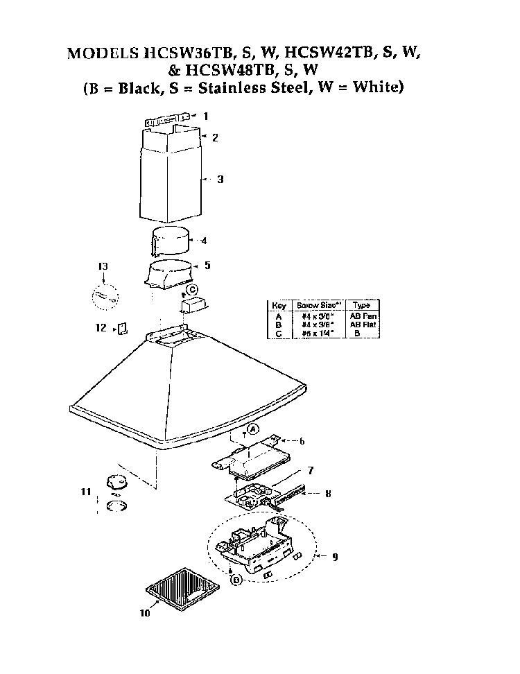 Range Hood Diagram and Parts List for HCSW  Thermador Range Hood