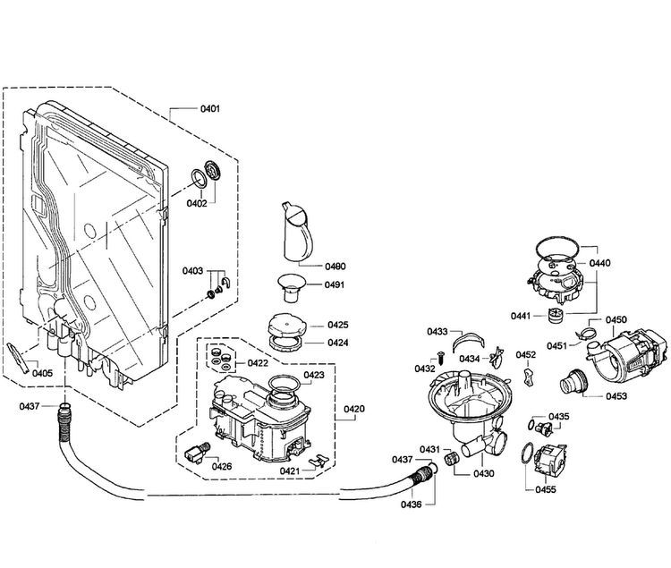 Pump Assy Diagram and Parts List for SGE63E06UC 25 Bosch Dishwasher