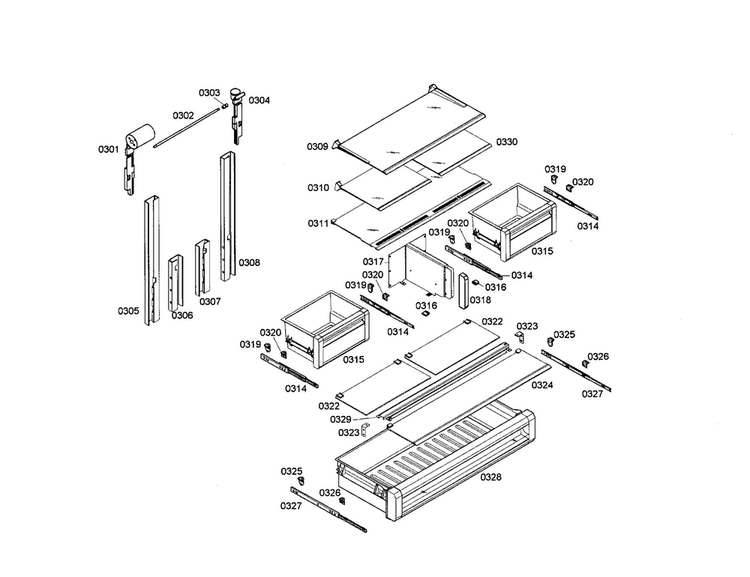 Shelves/drawer Diagram and Parts List for T36IT70PNS 01 Thermador Refrigerator