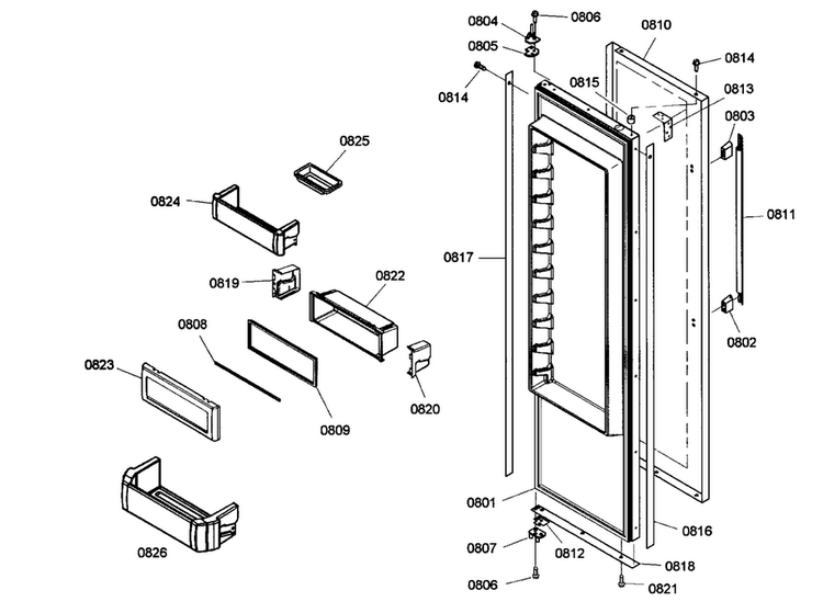 Door Assy 1 Diagram and Parts List for KBUIT4865E01  Thermador Refrigerator