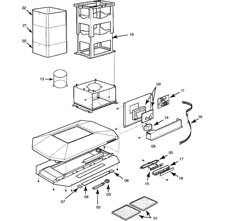 Range Hood Diagram and Parts List for HNI48YS 01 Thermador Range Hood