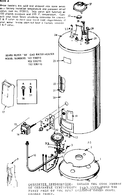 Replacement Parts Diagram and Parts List for 153335010 87 MODEL Kenmore Water Heater