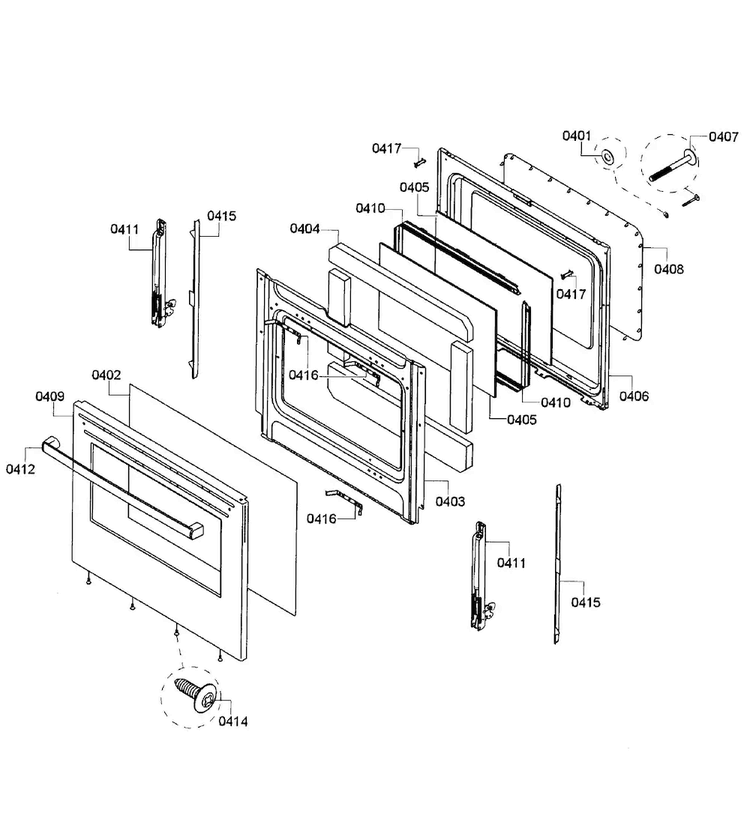 Door Assy Diagram and Parts List for HES3053U 06 Bosch Range