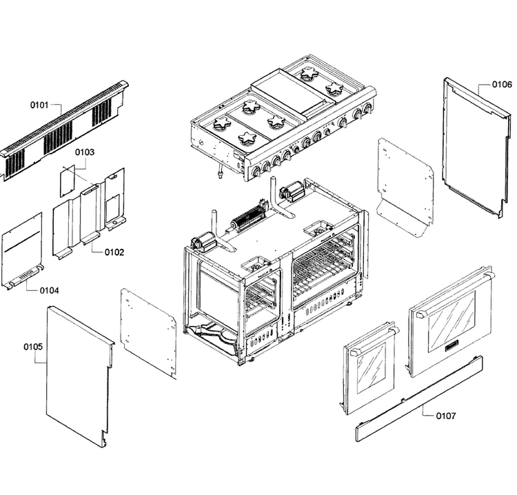 Main Assy Diagram and Parts List for PRD486GDHC 05 Thermador Range