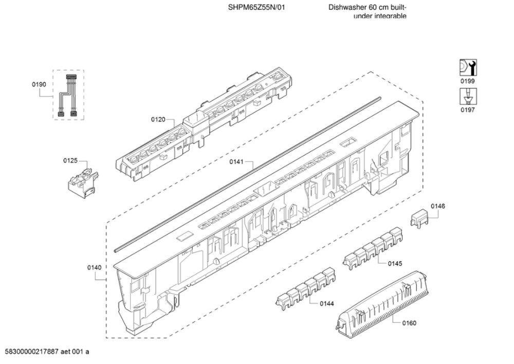 Facia Panel/Operating Module Diagram and Parts List for SHPM65Z55N 01 Bosch Dishwasher