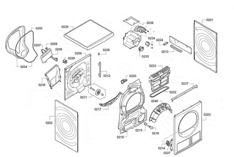 Base & Frame Diagram and Parts List for WTB86201UC 01 Bosch Dryer