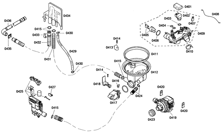 Pump Assy Diagram and Parts List for DWHD630GPR 53 Thermador Dishwasher