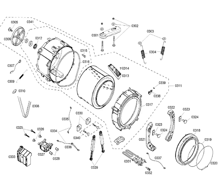 Drum Diagram and Parts List for WFMC640SUC 07 Bosch Washer