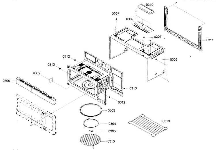 Cabinet Parts Diagram and Parts List for HMV8051U 01 Bosch Microwave