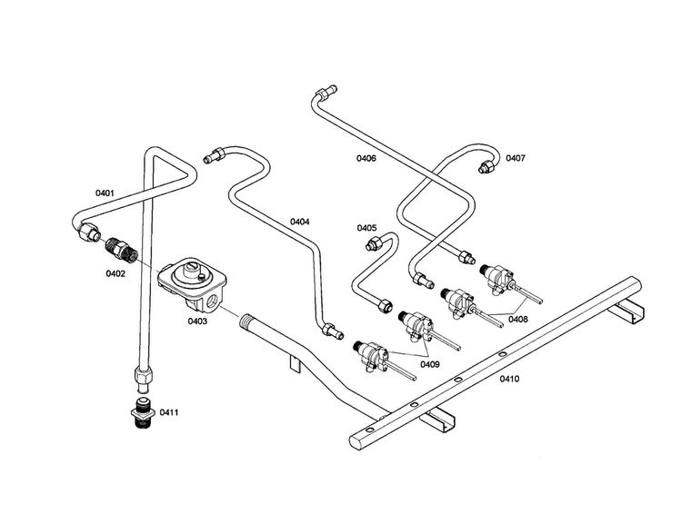 Manifold/regulator/tubes Diagram and Parts List for PRD484EEHC 01 Thermador Range