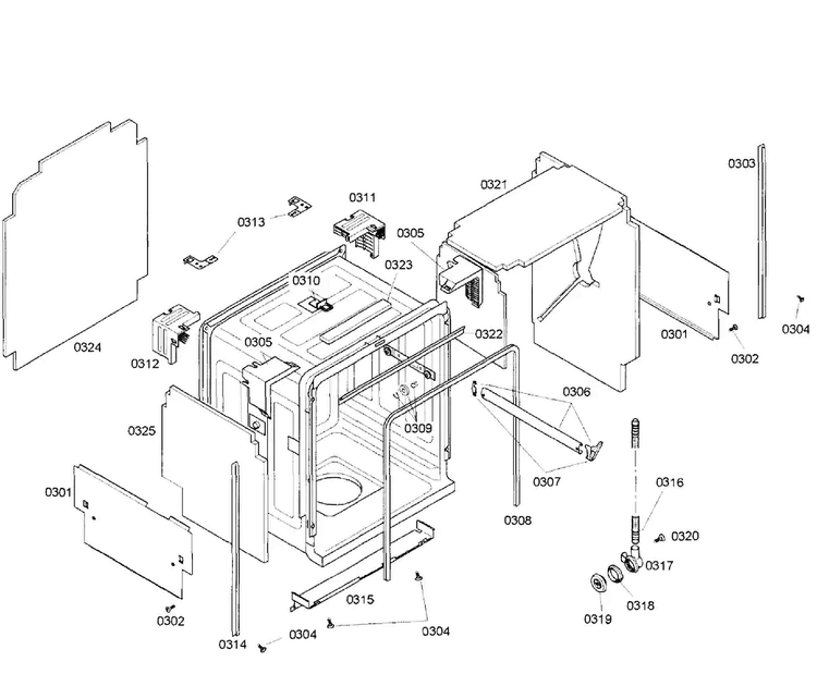 Cabinet Diagram and Parts List for SHX57C05UC 31 Bosch Dishwasher