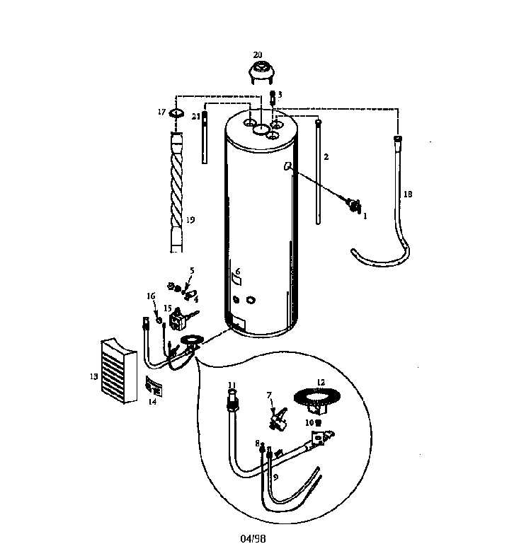 50 Gallon High Altitude Diagram and Parts List for 153330500  Kenmore Water Heater