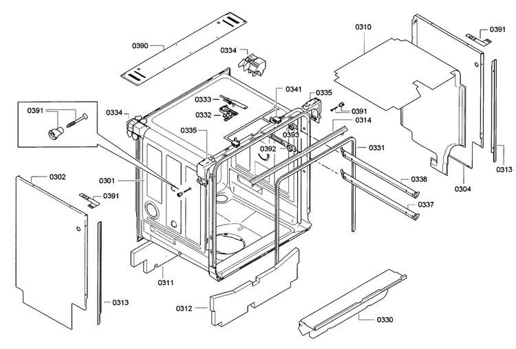 Frame Diagram and Parts List for SHE9PT55UC 82 Bosch Dishwasher